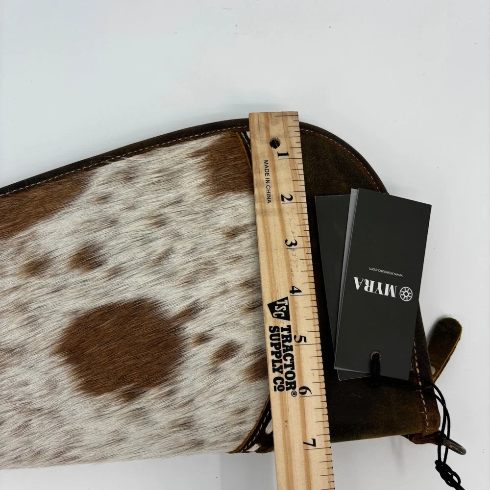 Myra Dusty Trail Pistol Pouch Case  15in Brown White Cowhide Suede S-9595 New